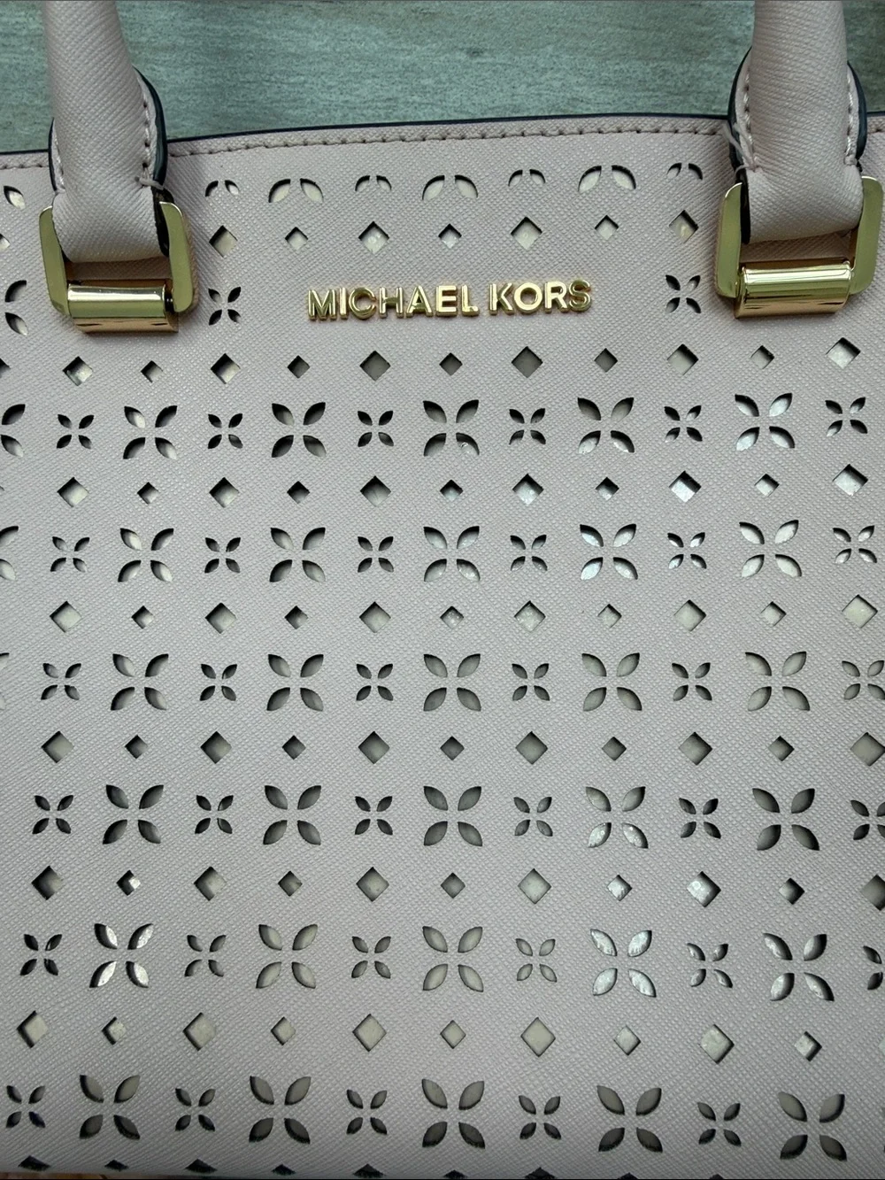 Michael Kors Pink Laser-Cut Satchel with Gold Hardware